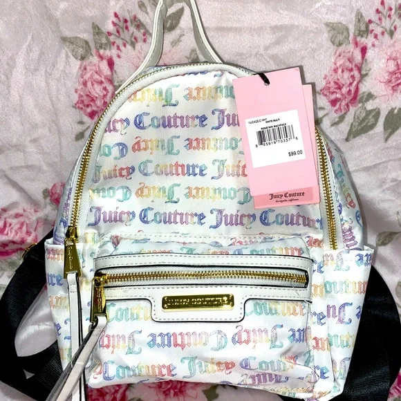 Small Juicy Couture White Logo Rainbow Letter Mini Backpack